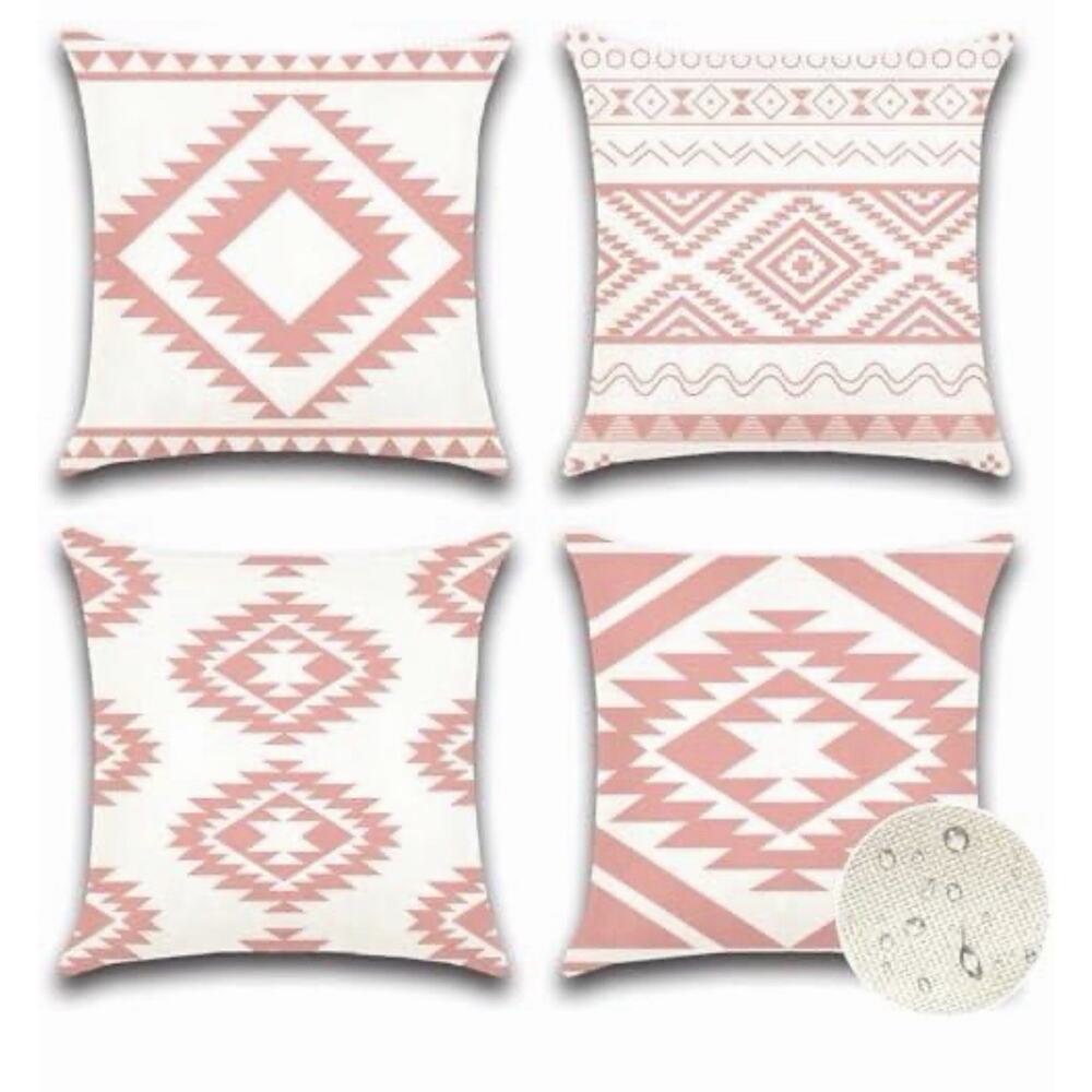 OTOSTAR Outdoor Waterproof Throw Pillow Covers 16x16” Pink Set of 4